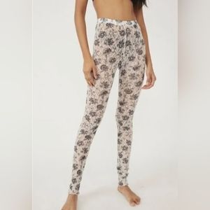 Free People Floral Print Leggings - Black and Cream